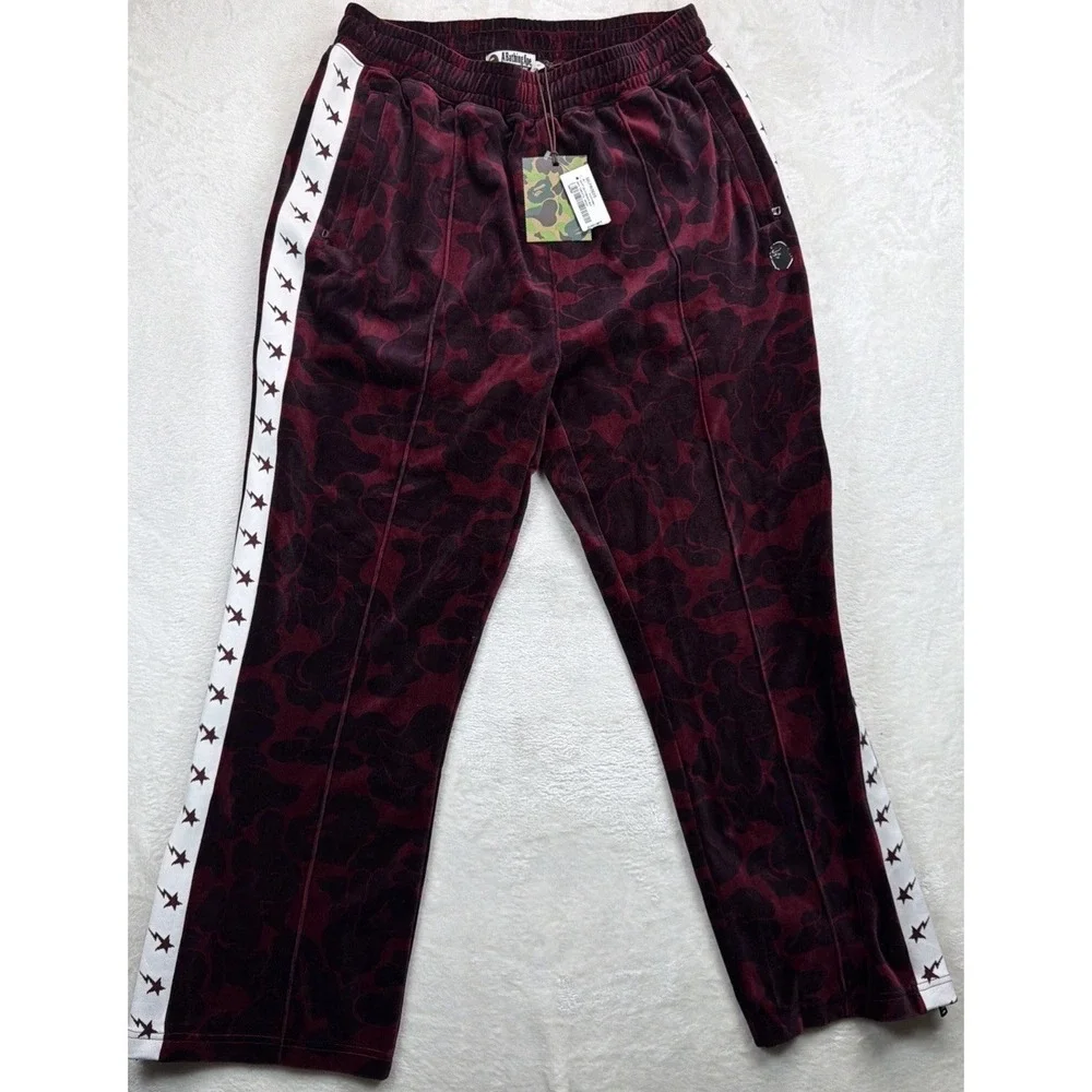 A Bathing Ape BAPE Solid Camo One Point Velour Track Pants Mens Large NWT